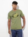 Roadster Printed Men Round Neck Green T-Shirt