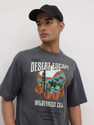 Roadster Printed Men Round Neck Grey T-Shirt