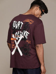 Roadster Printed Men Round Neck Maroon T-Shirt