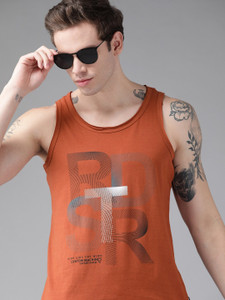 Roadster Printed Men Round Neck Red T-Shirt