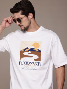 Roadster Printed Men Round Neck White T-Shirt