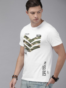 Roadster Printed Men Round Neck White T-Shirt