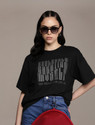 Roadster Printed Women Round Neck Black T-Shirt