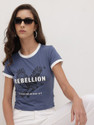 Roadster Printed Women Round Neck Blue T-Shirt