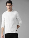 Roadster Self Design Men Round Neck White