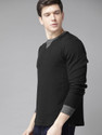Roadster Self Design Men Round Neck Black
