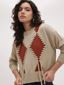 Roadster Self Design Round Neck Casual Women