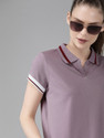 Roadster Self Design Women Polo Neck Purple