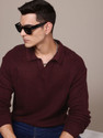 Roadster Solid Collared Neck Casual Men Maroon