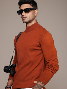 Roadster Solid High Neck Casual Men Red