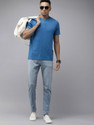 Roadster Solid Men Henley Neck Blue T-Shirt