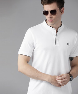 Roadster Solid Men Mandarin Collar White T-Shirt