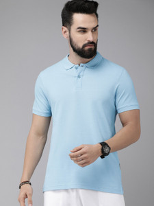 Roadster Solid Men Polo Neck Black T-Shirt