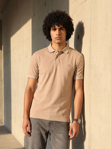 Roadster Solid Men Polo Neck Brown T-Shirt