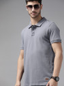 Roadster Solid Men Polo Neck Grey T-Shirt