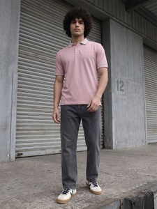 Roadster Solid Men Polo Neck Pink T-Shirt