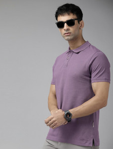 Roadster Solid Men Polo Neck Purple T-Shirt