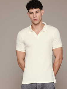 Roadster Solid Men Polo Neck White T-Shirt