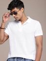 Roadster Solid Men Polo Neck White T-Shirt