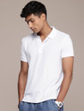 Roadster Solid Men Polo Neck White T-Shirt