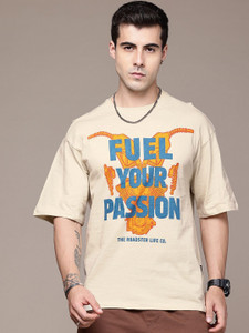 Roadster Solid Men Round Neck Beige T-Shirt