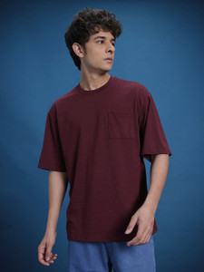 Roadster Solid Men Round Neck Brown T-Shirt