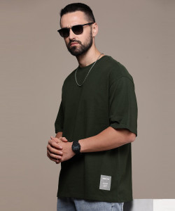Roadster Solid Men Round Neck Green T-Shirt