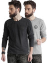 Roadster Solid Men Round Neck Grey T-Shirt