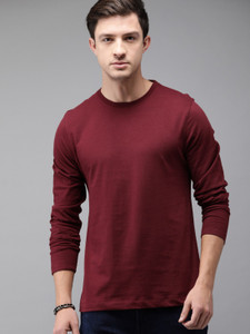 Roadster Solid Men Round Neck Maroon T-Shirt