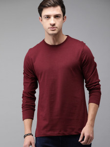 Roadster Solid Men Round Neck Maroon T-Shirt