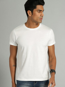 Roadster Solid Men Round Neck White T-Shirt
