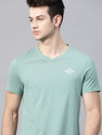 Roadster Solid Men V Neck Blue T-Shirt