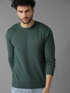 Roadster Solid Round Neck Casual Men Green