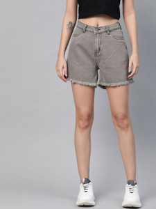 Roadster Solid Women Denim Grey Denim Shorts