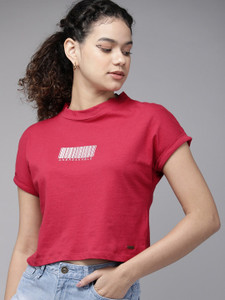 Roadster Solid Women Round Neck Maroon T-Shirt