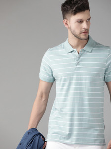 Roadster Striped Men Polo Neck Blue T-Shirt