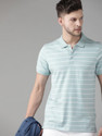 Roadster Striped Men Polo Neck Blue T-Shirt