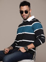 Roadster Striped Men Polo Neck Blue T-Shirt