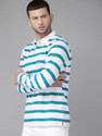 Roadster Striped Men Polo Neck Blue T-Shirt