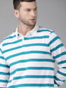 Roadster Striped Men Polo Neck Blue T-Shirt