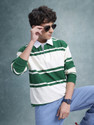 Roadster Striped Men Polo Neck Green T-Shirt