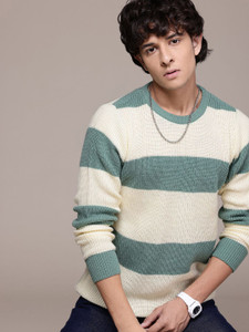 Roadster Striped Round Neck Casual Men Green