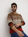 Roadster Striped Round Neck Casual Men Brown