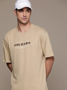 Roadster Typography Men Round Neck Beige T-Shirt