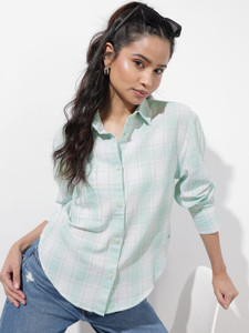 Roadster Women Checkered Casual Blue White Shirt