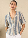 Roadster Women Self Design Casual Blue Shirt