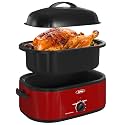 Roaster Oven, Electric Roaster Oven with Viewing Lid, Large Roaster with Removable Pan &amp; Rack, Turkey Roaster with Unique Defrost/Warm Function, Stainless Steel, Red, 18QT