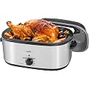 Roaster Oven, Electric Roaster Oven with Viewing Lid, Large Roaster with Removable Pan &amp; Rack, Turkey Roaster with Unique Defrost/Warm Function, Stainless Steel, Sliver, 22QT