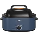 Roaster Oven, Electric Roaster Oven with Viewing Lid, Large Roaster with Removable Pan &amp; Rack, Turkey Roaster with Unique Defrost/Warm Function, Stainless Steel, Blue, 26QT