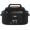 Roaster Oven, Electric Roaster Oven with Viewing Lid, Large Roaster with Removable Pan &amp; Rack, Turkey Roaster with Unique Defrost/Warm Function, Stainless Steel, Black, 22QT